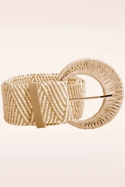 Discount Smashed Lemon Raffia Gürtel In Sand Und Beige