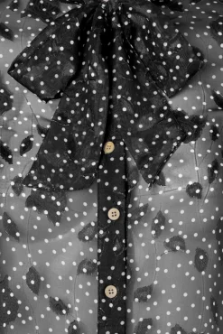 New Banned Retro Rose Pussy Bow Bluse In Schwarz