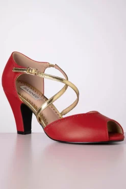Clearance Banned Retro Sassy Dance Peeptoe Pumps In Rot