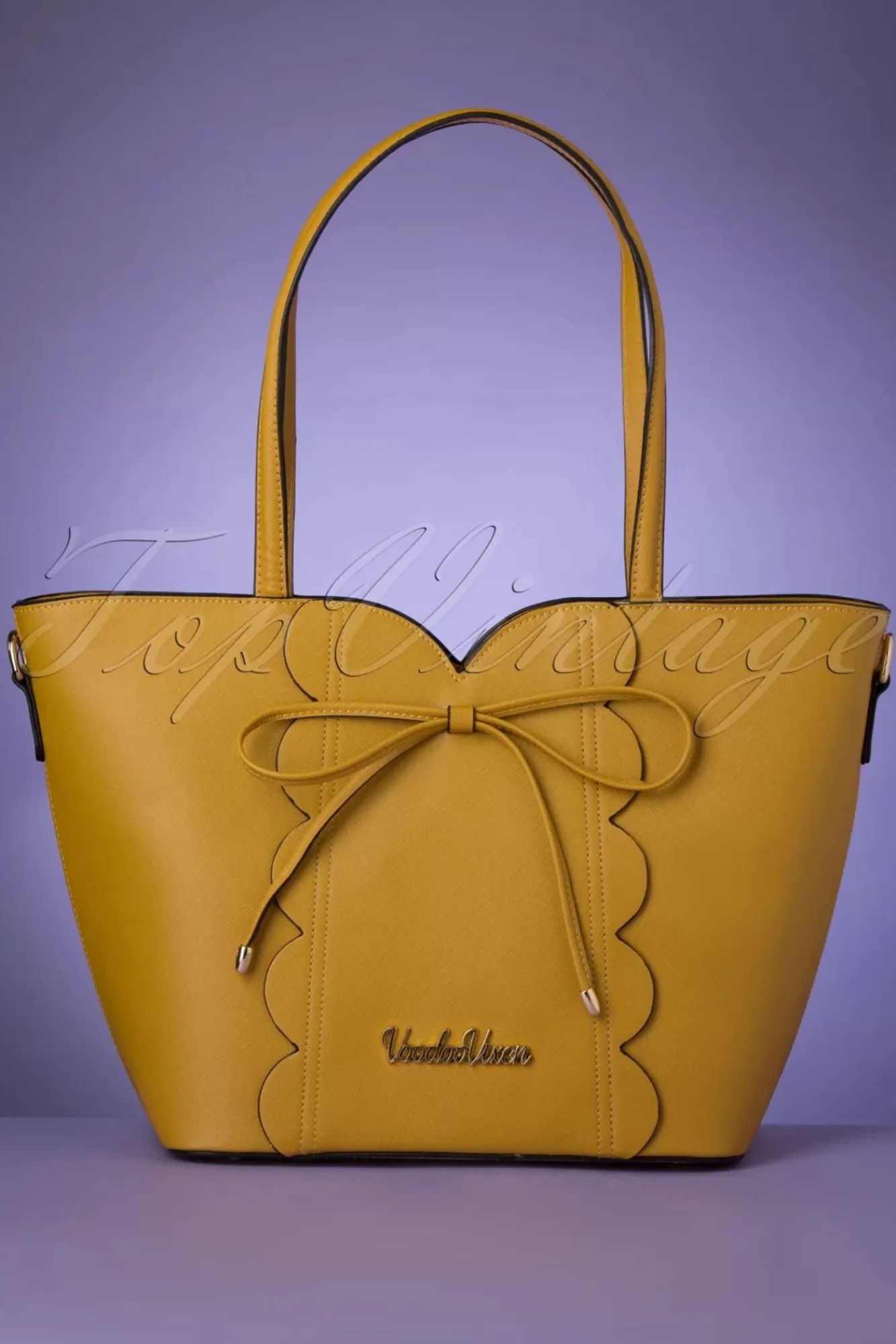 Best Vixen Scalloped Shopper Tasche Mit Schleife Vorne In Senfgelb