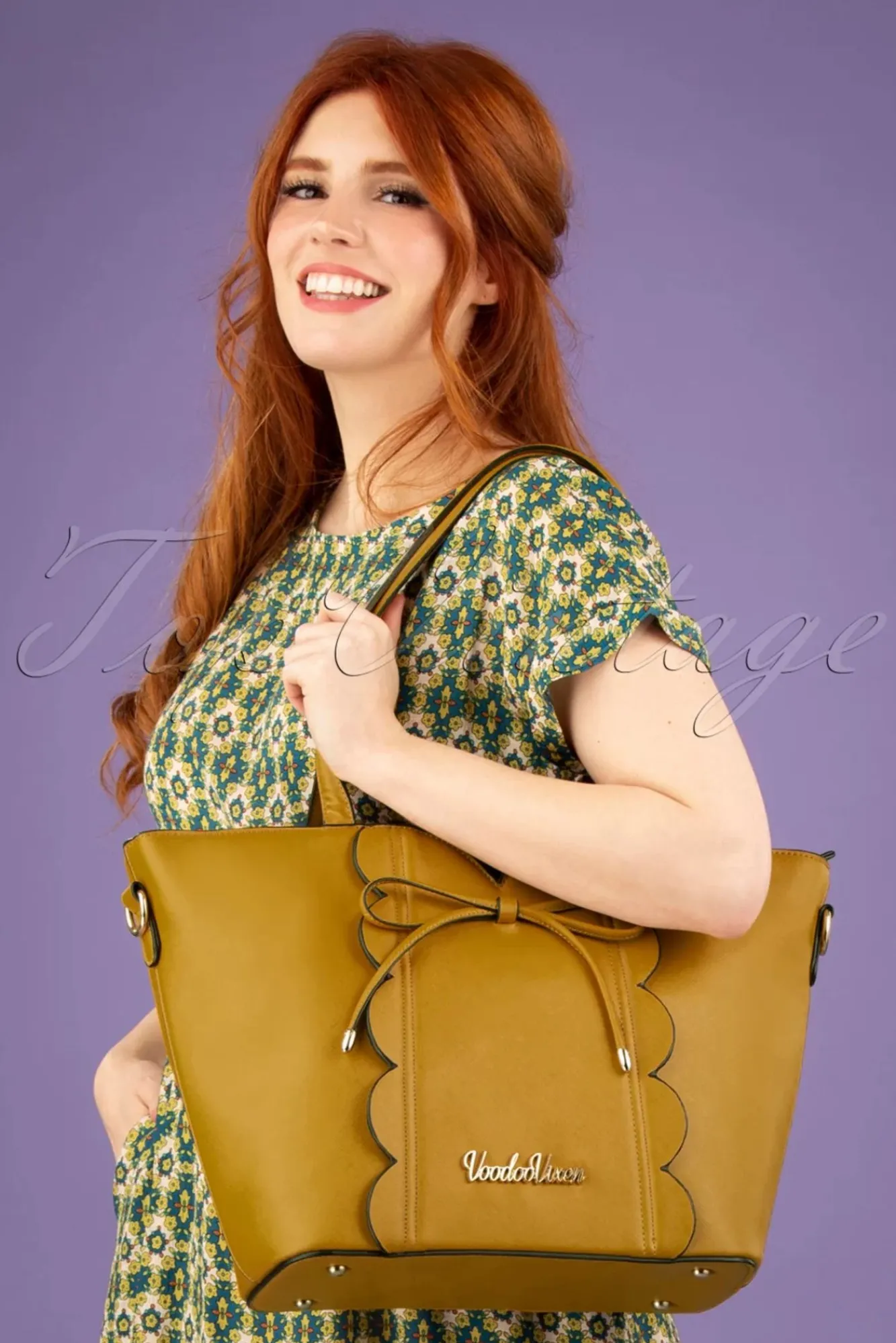 Best Vixen Scalloped Shopper Tasche Mit Schleife Vorne In Senfgelb