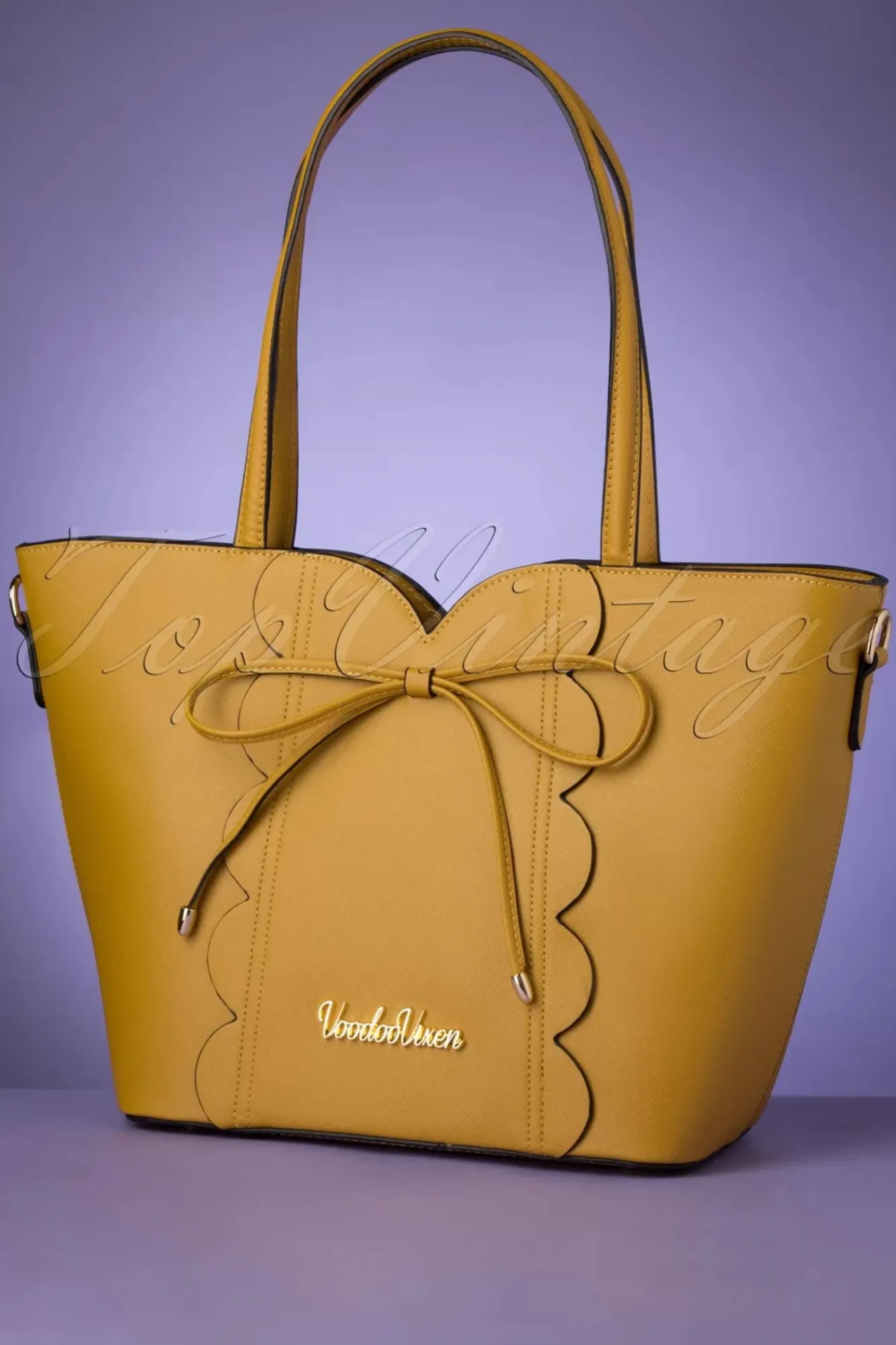 Best Vixen Scalloped Shopper Tasche Mit Schleife Vorne In Senfgelb