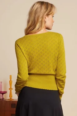 Outlet King Louie Strickajacke V Heart Ajour In Currygelb