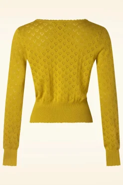 Outlet King Louie Strickajacke V Heart Ajour In Currygelb