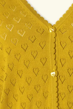 Outlet King Louie Strickajacke V Heart Ajour In Currygelb