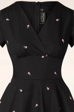 Sale Vixen Swing Kleid Mit Rosenstickerei In Schwarz
