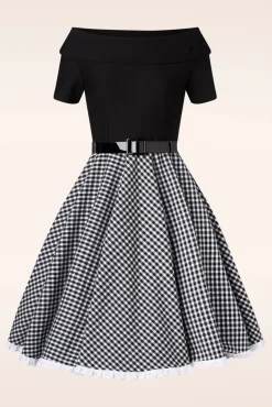 Hot Glamour Bunny The Brigitte Gingham Swing Kleid In Schwarz Und Weis