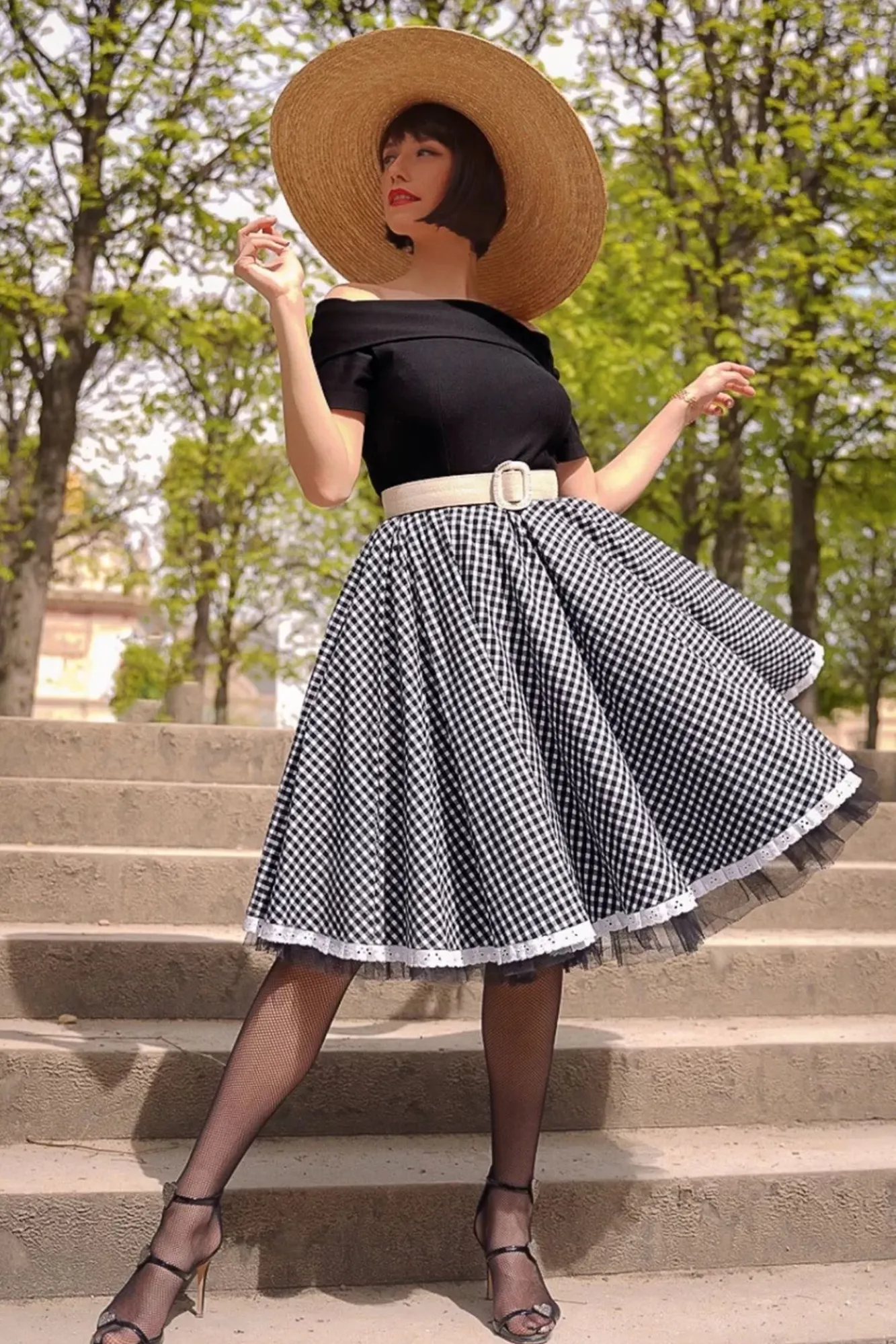 Hot Glamour Bunny The Brigitte Gingham Swing Kleid In Schwarz Und Weis