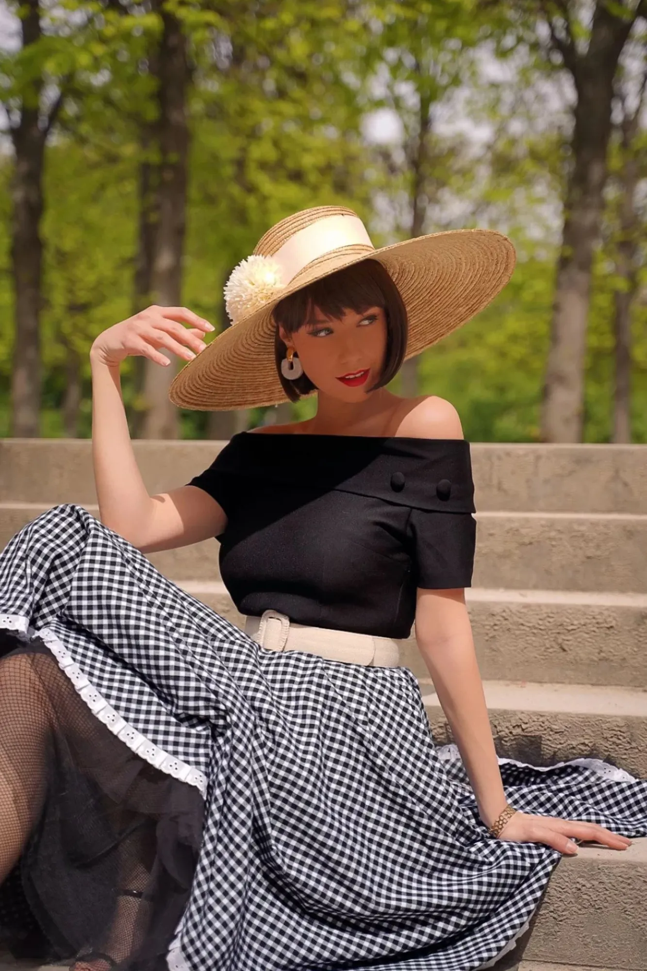 Hot Glamour Bunny The Brigitte Gingham Swing Kleid In Schwarz Und Weis