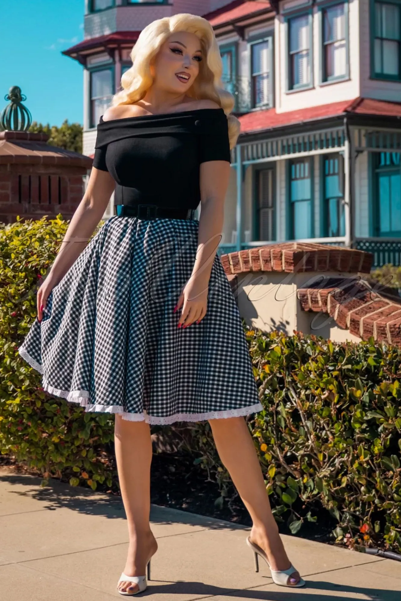 Hot Glamour Bunny The Brigitte Gingham Swing Kleid In Schwarz Und Weis