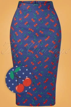 Cheap Topvintage Boutique Collection Topvintage Exklusiv ~ Adriana Cherry Dots Bleistiftrock In Marineblau