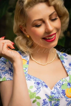 New Topvintage Boutique Collection Topvintage Exklusiv ~ Joliena Swing Kleid In Weis Und Blau