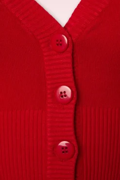 Hot Banned Retro Uberladener Cardigan In Lippenstiftrot