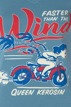 Cheap Queen Kerosin Wind-T-Shirt In Himmelblau